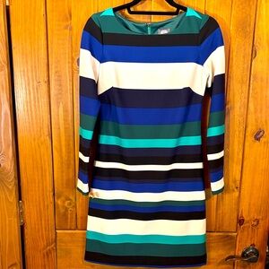 Vince Camuto Blue and Green Striped Long Sleeve Dress Size 2